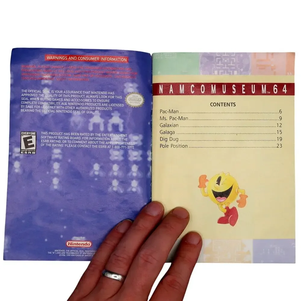 Namco Museum Pac Man Ms Pac-Man Galaga Dig Dug Nintendo 64 N64 Instruction Book